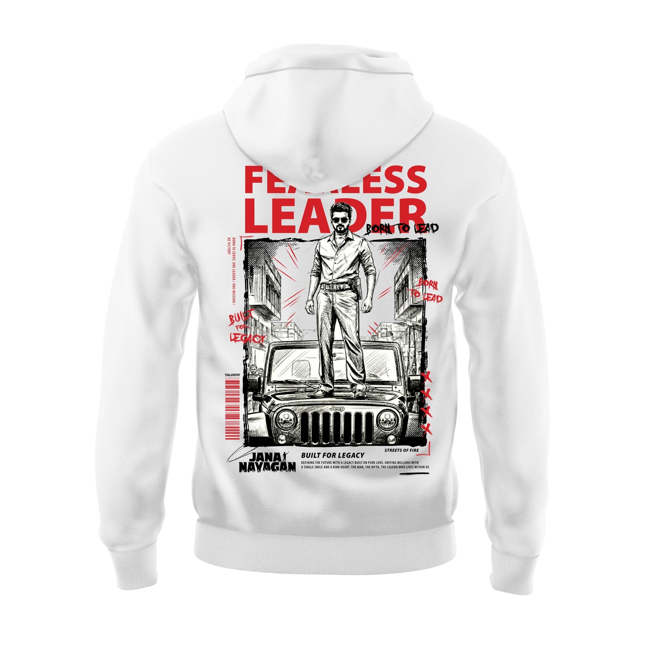 Jana Nayagan Thalapathy Vijay Fearless Leader White Hoodie - Dudeme
