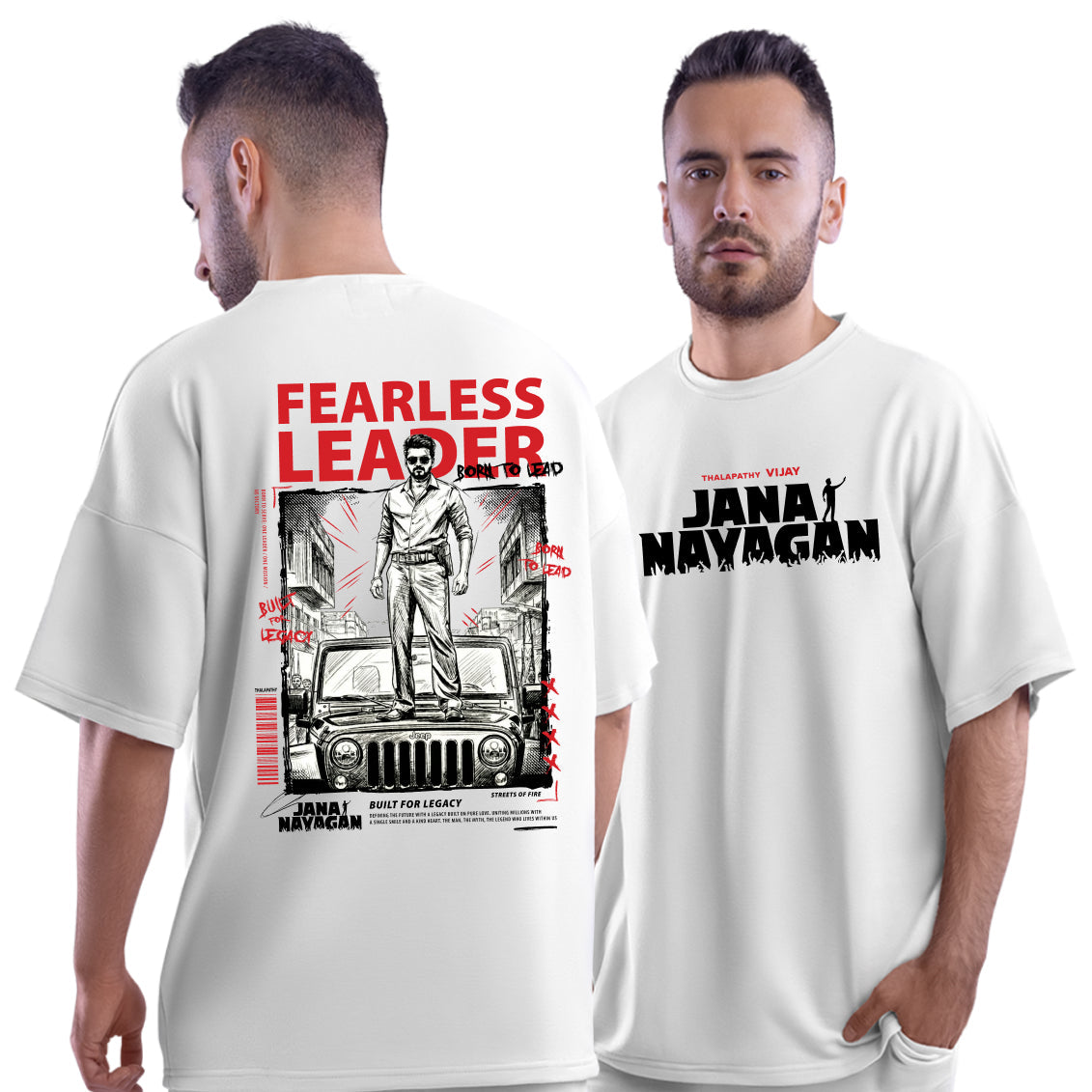Jana Nayagan Thalapathy Vijay Fearless Leader White Oversized T-Shirt - Dudeme