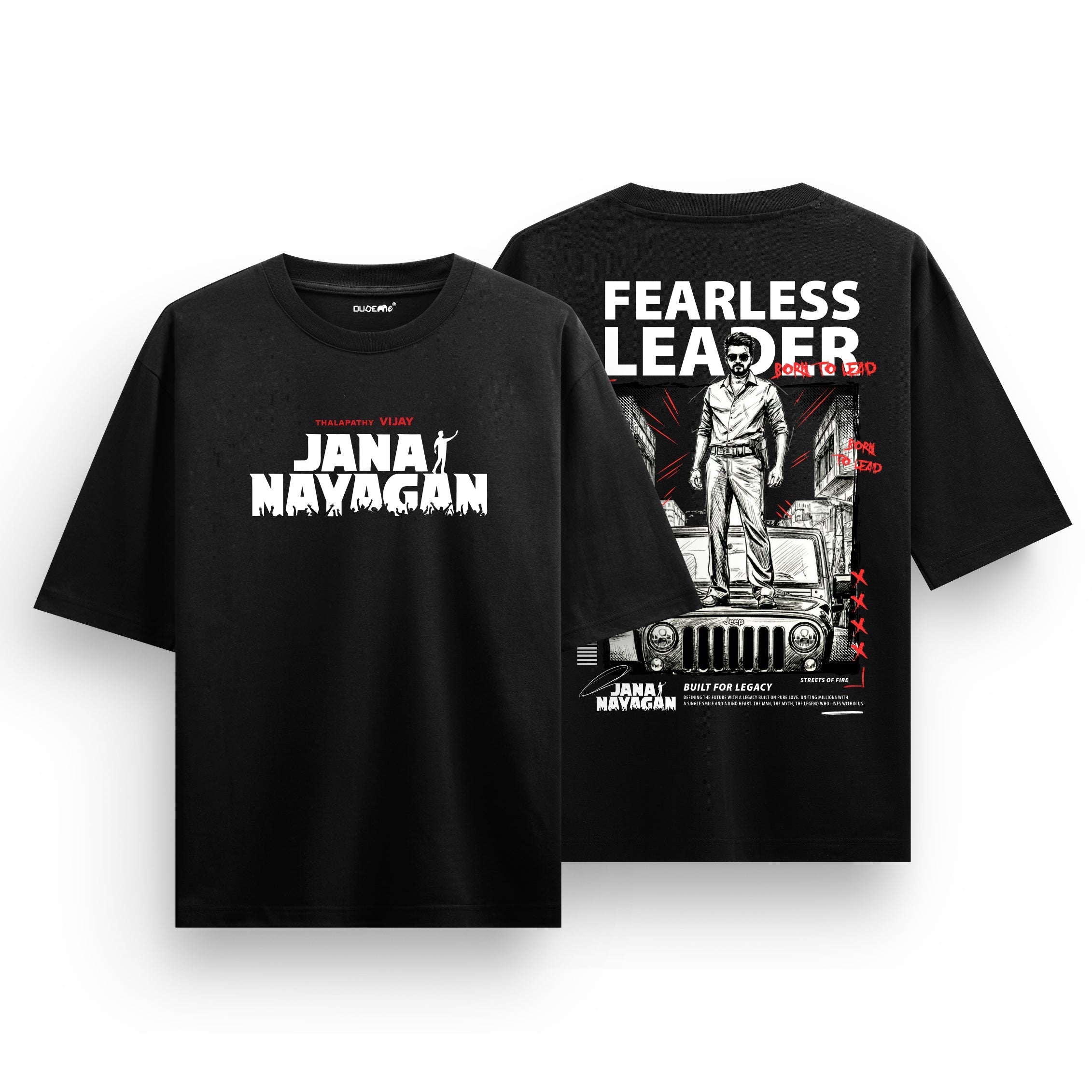 Jana Nayagan Thalapathy Vijay Fearless Leader Black T-Shirt - Dudeme