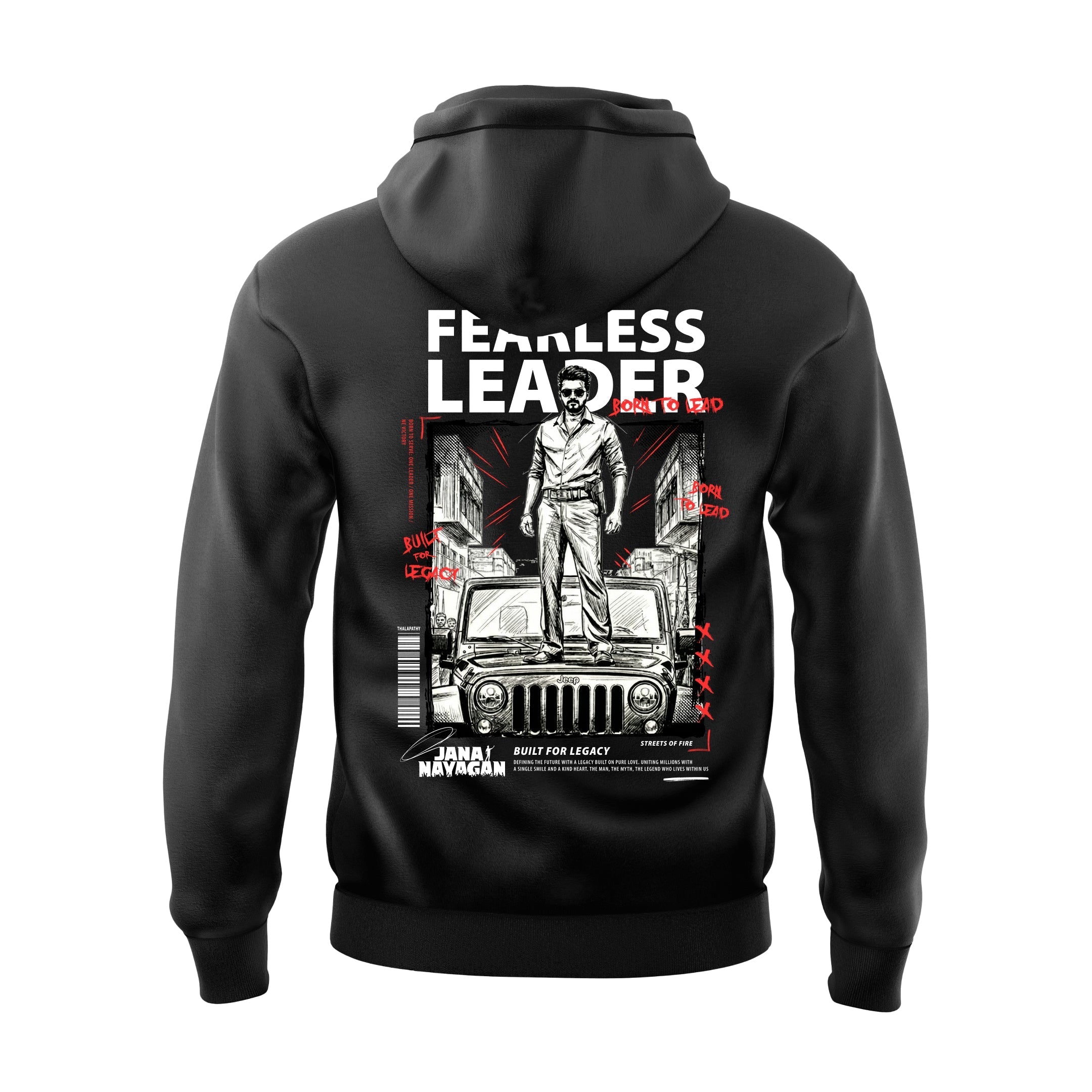 Jana Nayagan Thalapathy Vijay Fearless Leader Black Hoodie - Dudeme