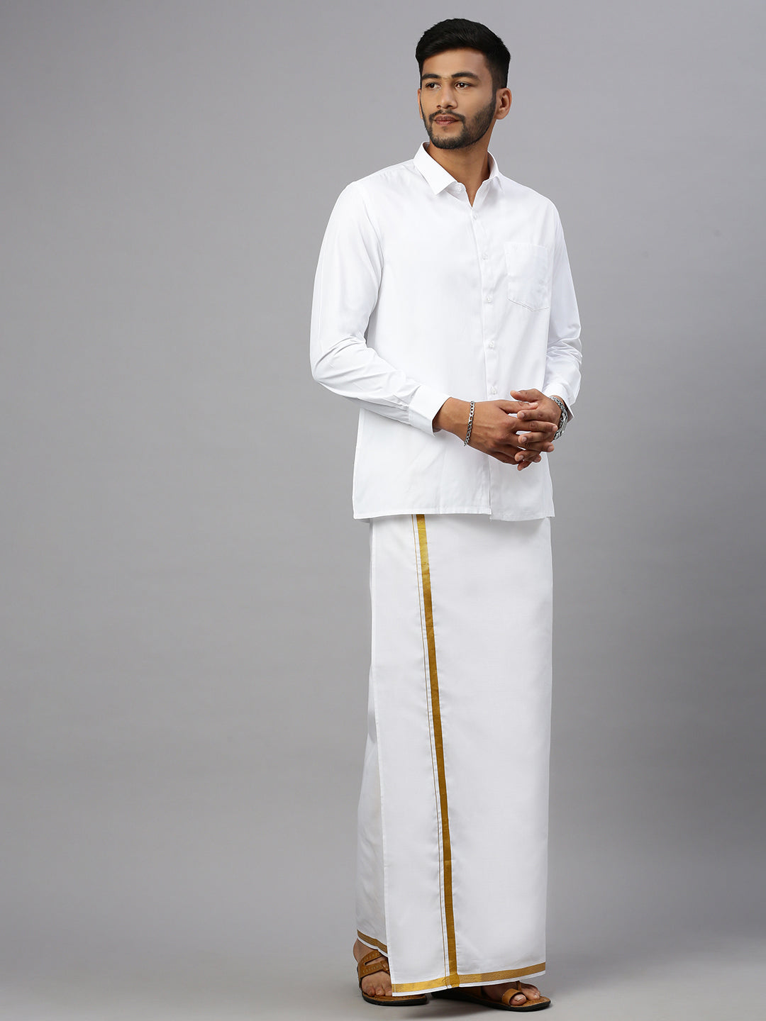 Regular single layer Gold Jari Dhoti - Ramraj Cotton