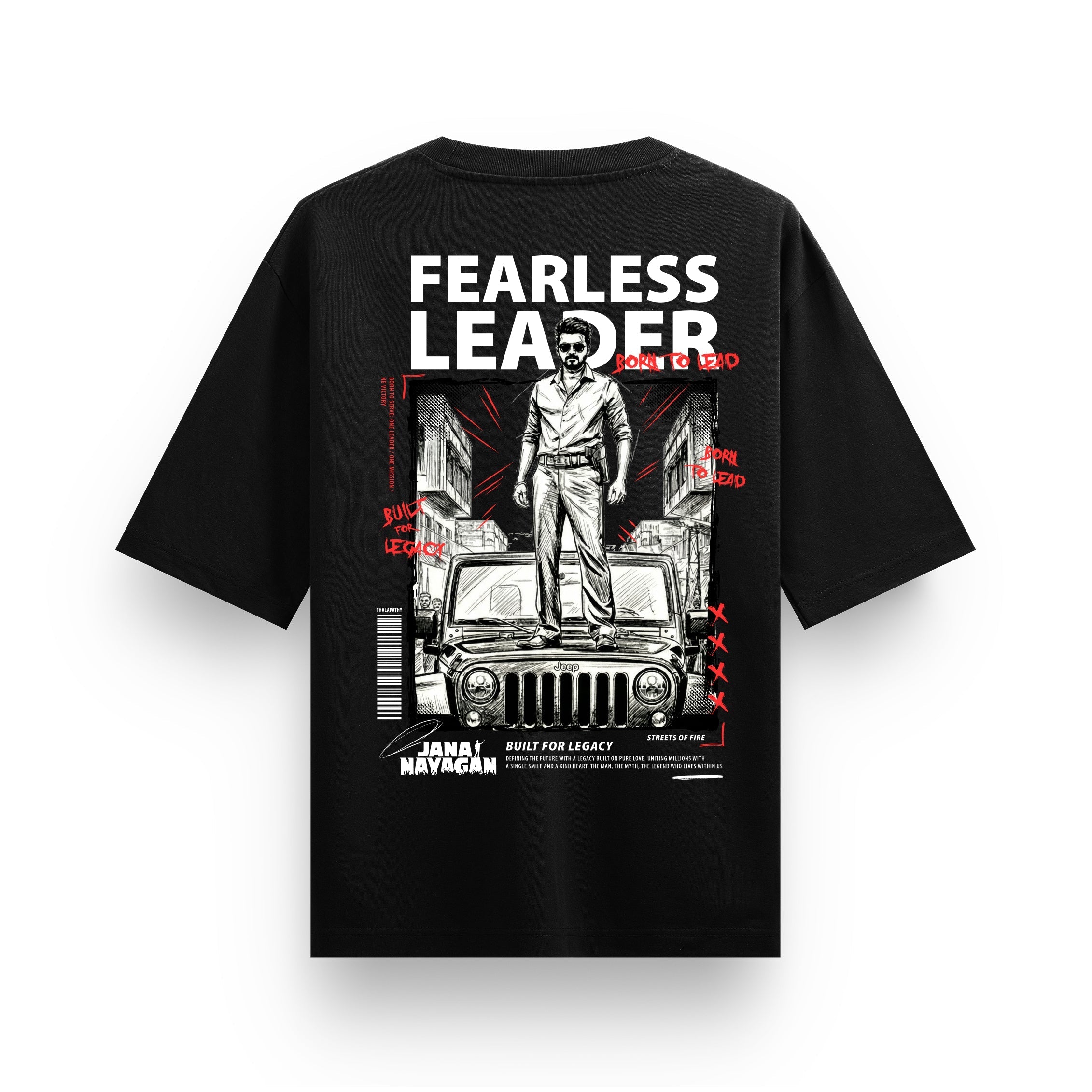 Jana Nayagan Thalapathy Vijay Fearless Leader Black T-Shirt - Dudeme