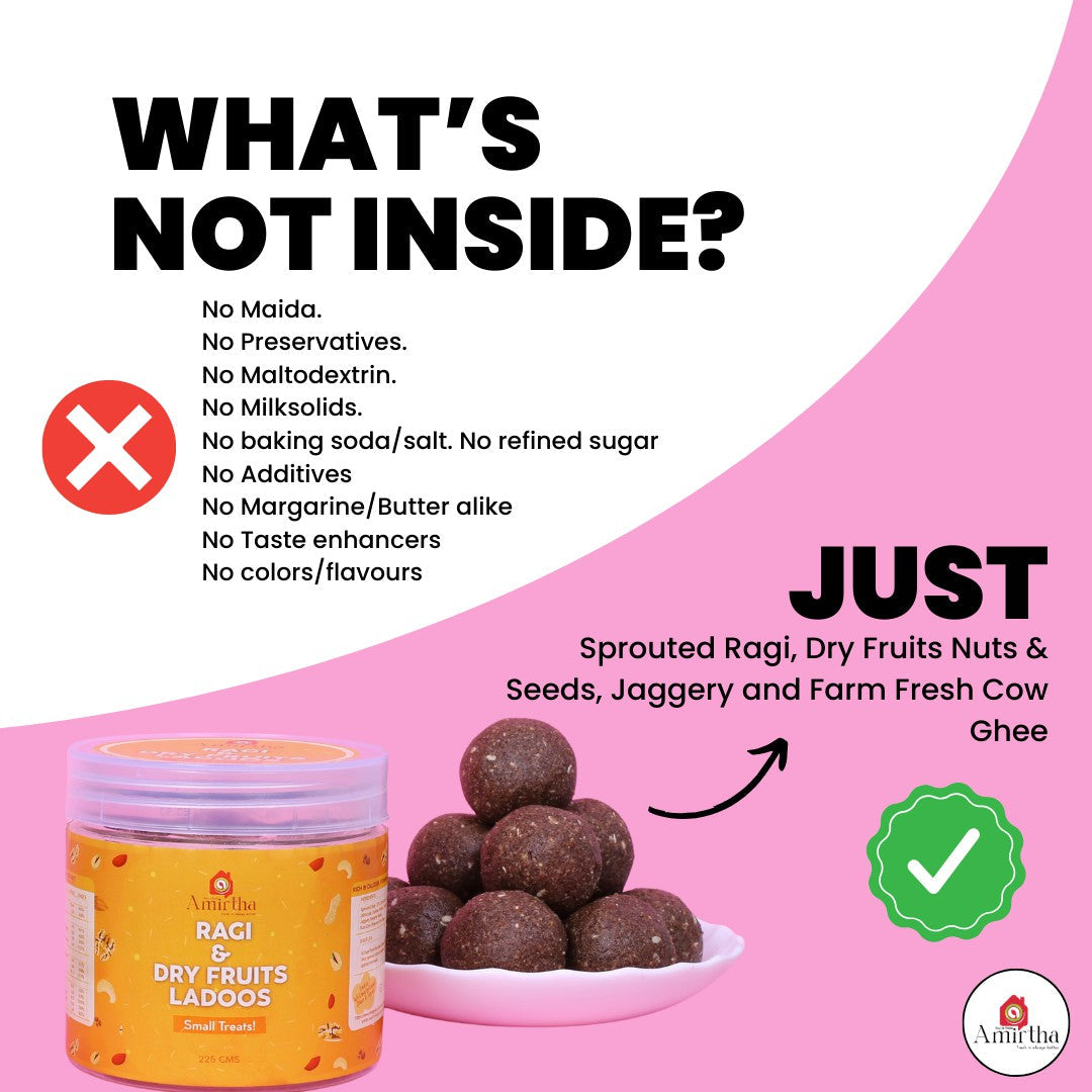 Sprouted Ragi & Dry Fruits Ladoos - Amirtha Health Foods