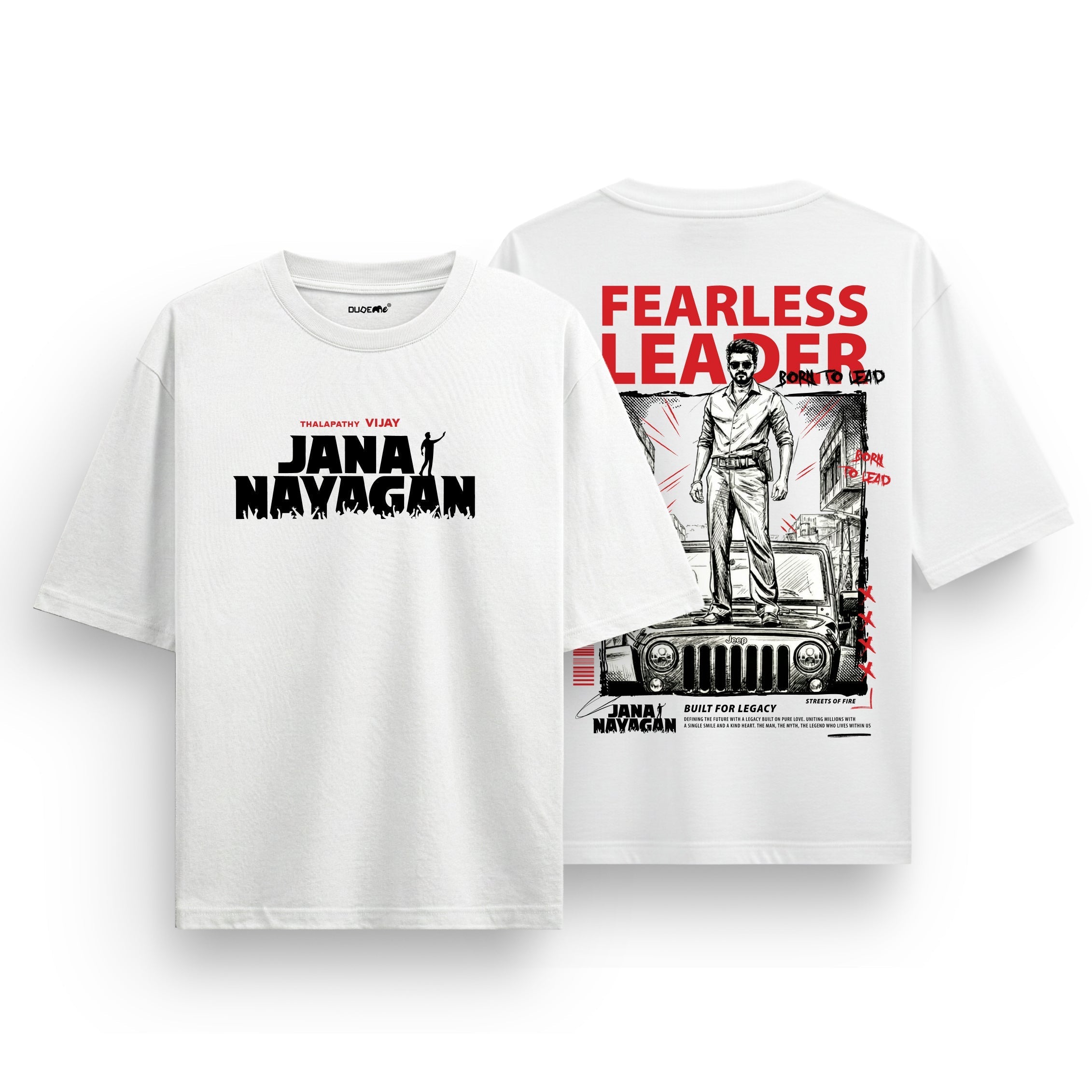 Jana Nayagan Thalapathy Vijay Fearless Leader White T-Shirt - Dudeme