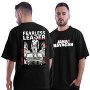 Jana Nayagan Thalapathy Vijay Fearless Leader Black Oversized T-Shirt - Dudeme
