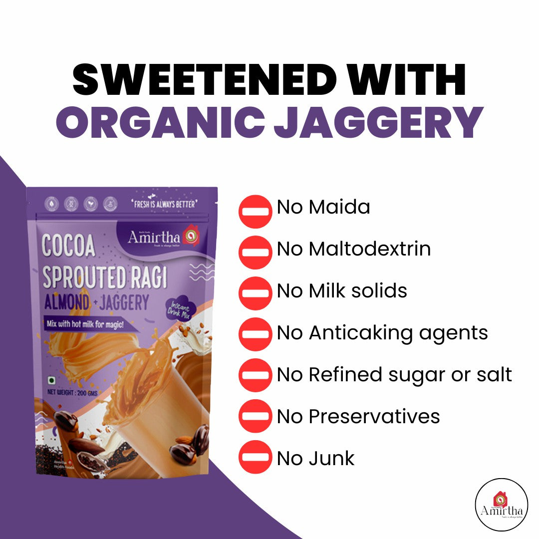 Cocoa Sprouted Ragi Almond Drink Mix - Amirtha Health Foods