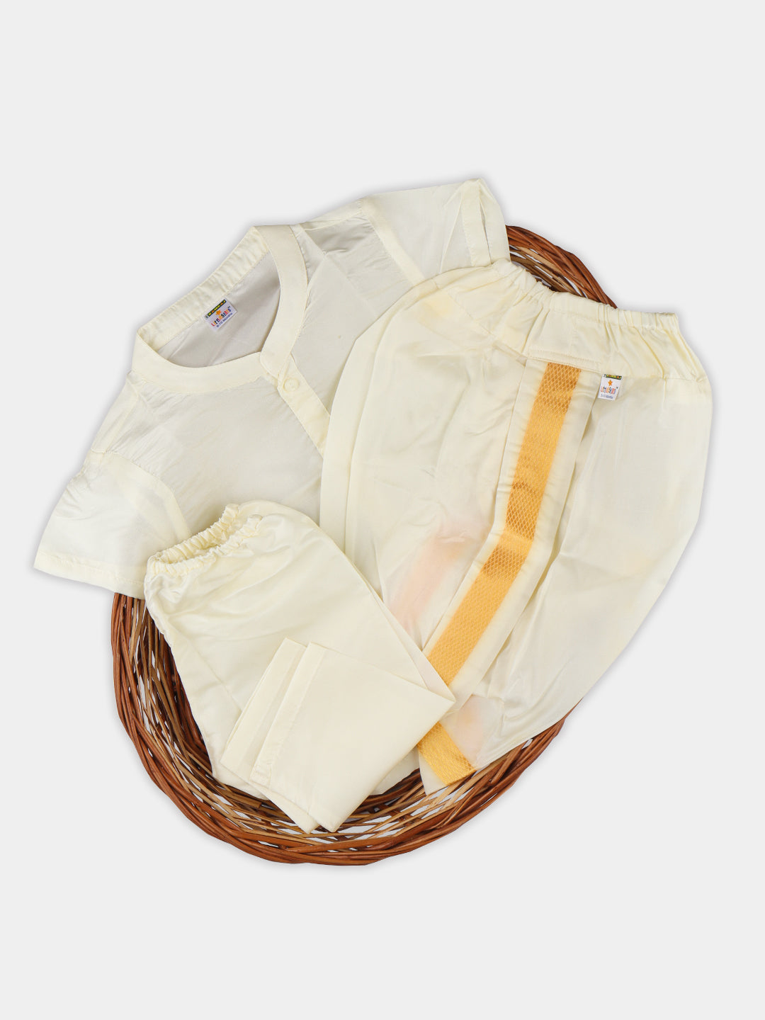 Born Baby Silk Shirt Set (Newborn Baby Traditional Set Cream) - Ramraj Cotton
