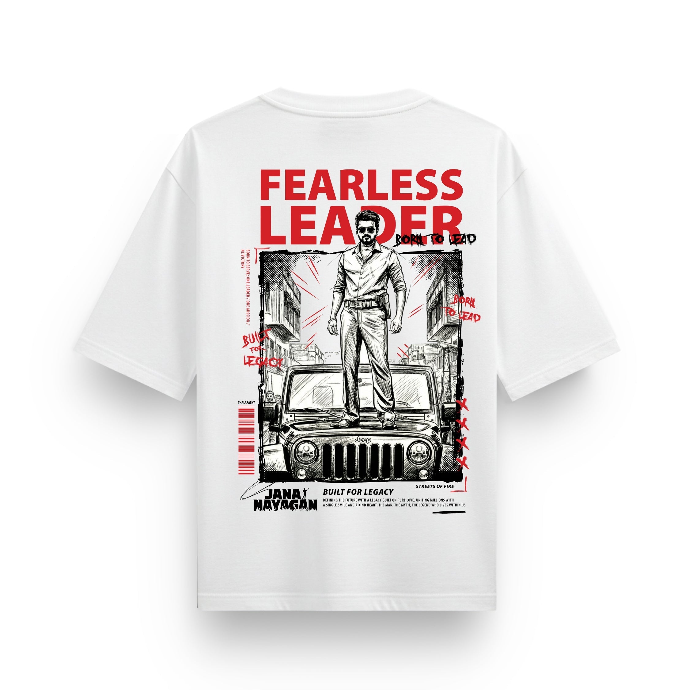 Jana Nayagan Thalapathy Vijay Fearless Leader White T-Shirt - Dudeme