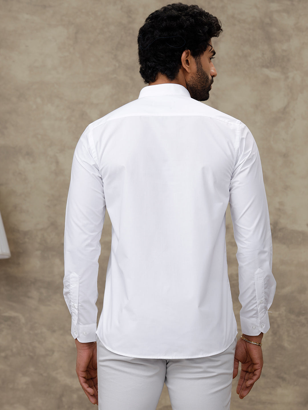 Cotton Blend Chinese Collar White Full Shirt - 38 - Ramraj Cotton