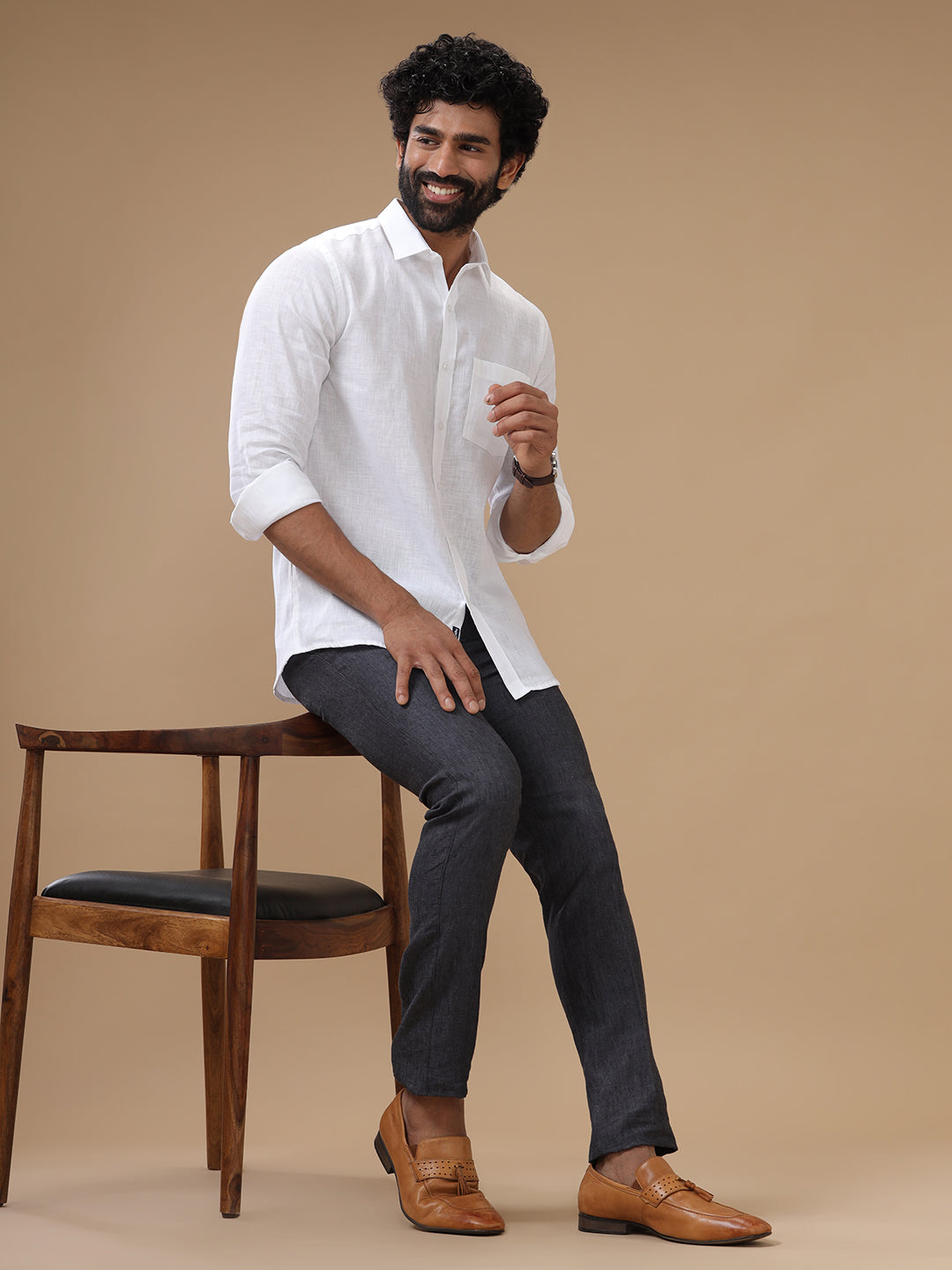 Linen Cotton White Shirt (Men Linen Cotton White Shirt Full Sleeve - 38) - Ramraj Cotton
