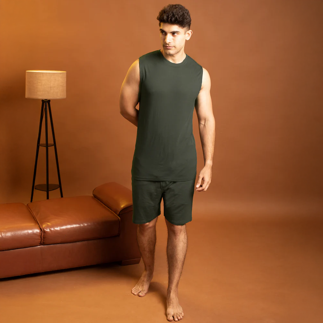 Hushy Bamboo Shorts(Dark Green) - Soft Sleep