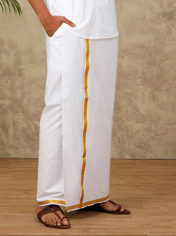 Readymade Single Layer Gold Jari Dhoti - Ramraj Cotton