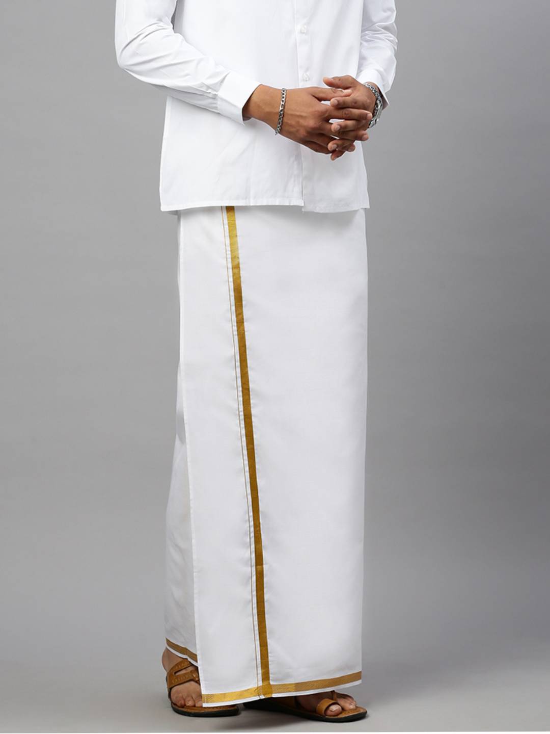 Regular Double Layer Gold Jari Dhoti - Ramraj Cotton