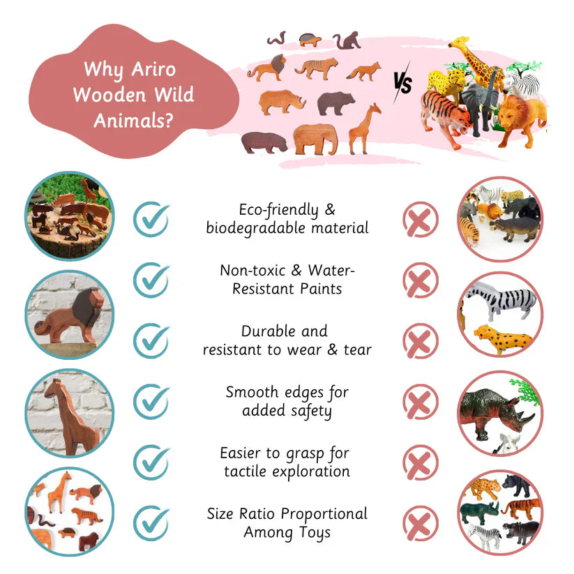 Wooden Wild Animals Set of 12 - Ariro toys