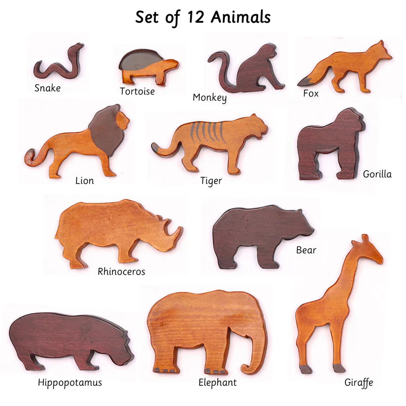 Wooden Wild Animals Set of 12 - Ariro toys