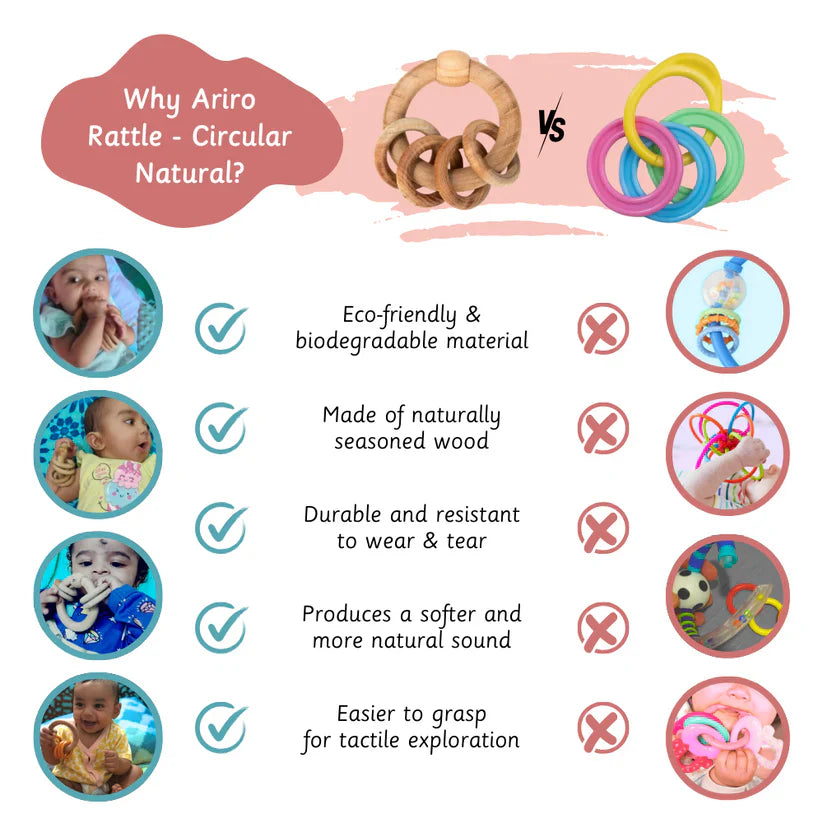 Wooden Rattle - Circular Natural -  Ariro Toys